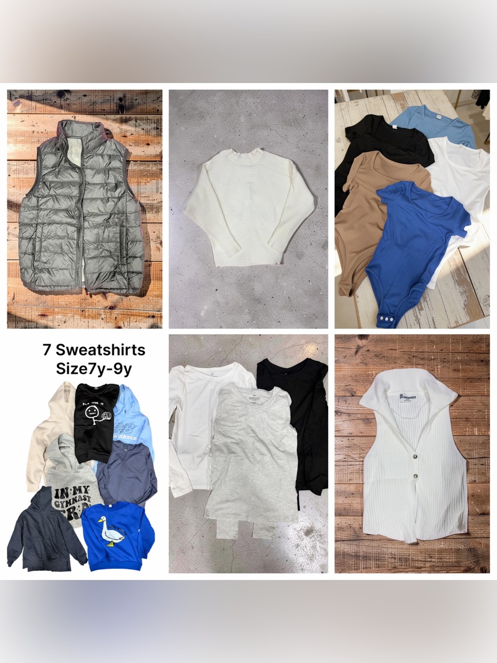 Mixed Girls 9Y-12T Clothing Bundle with Gray Puffer Vest & White Ribbed Tops